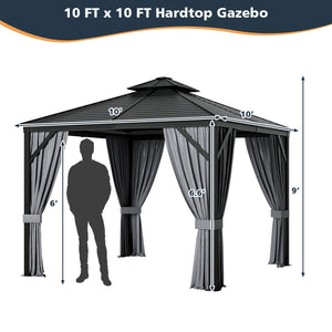 10 x 10 Feet Double-Top Hardtop Gazebo with Galvanized Steel Roof-Gray by DirectDeals