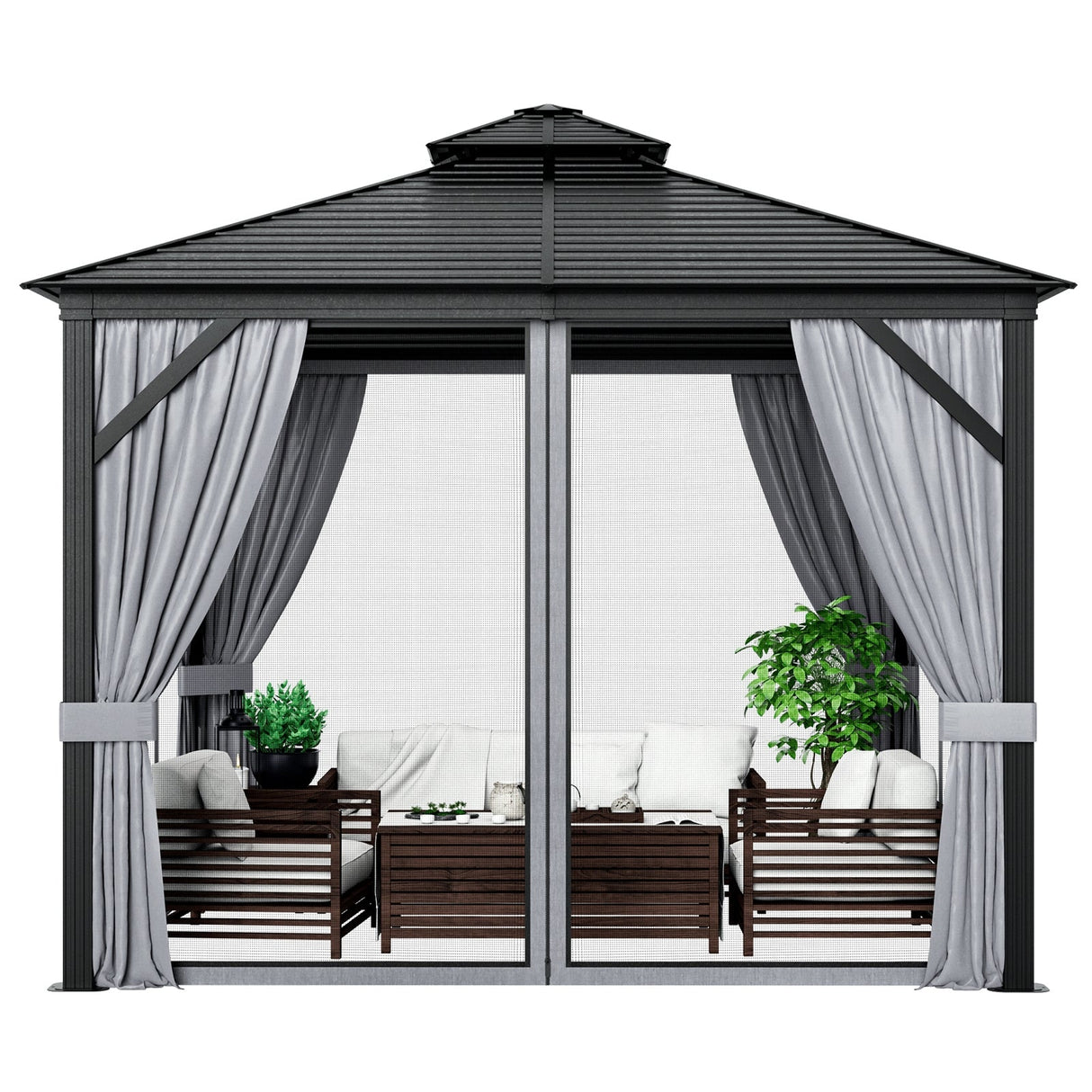10 x 10 Feet Double-Top Hardtop Gazebo with Galvanized Steel Roof-Gray by DirectDeals