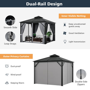 10 x 10 Feet Double-Top Hardtop Gazebo with Galvanized Steel Roof-Gray by DirectDeals