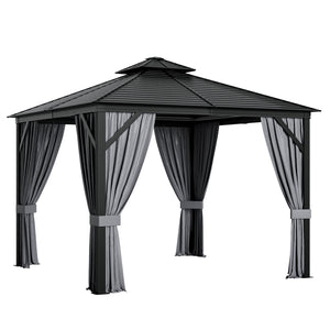 10 x 10 Feet Double-Top Hardtop Gazebo with Galvanized Steel Roof-Gray by DirectDeals