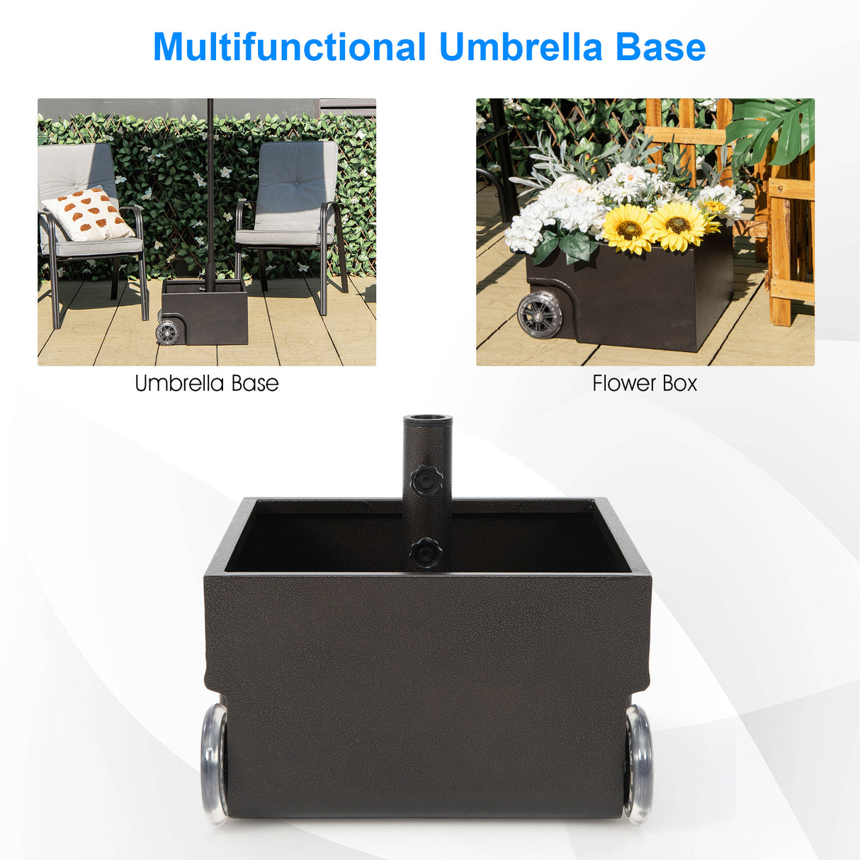 150 Pounds Patio Umbrella Base Stand Wheels Planter Outdoor-Black
