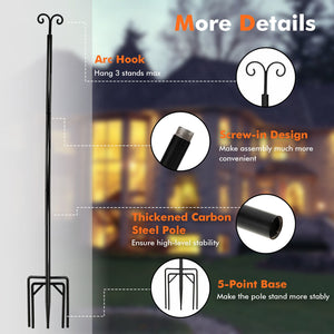 String Light Poles 2 Pack Outdoor Metal Poles with Top Arc Hook and 5-Prong Base-10 ft