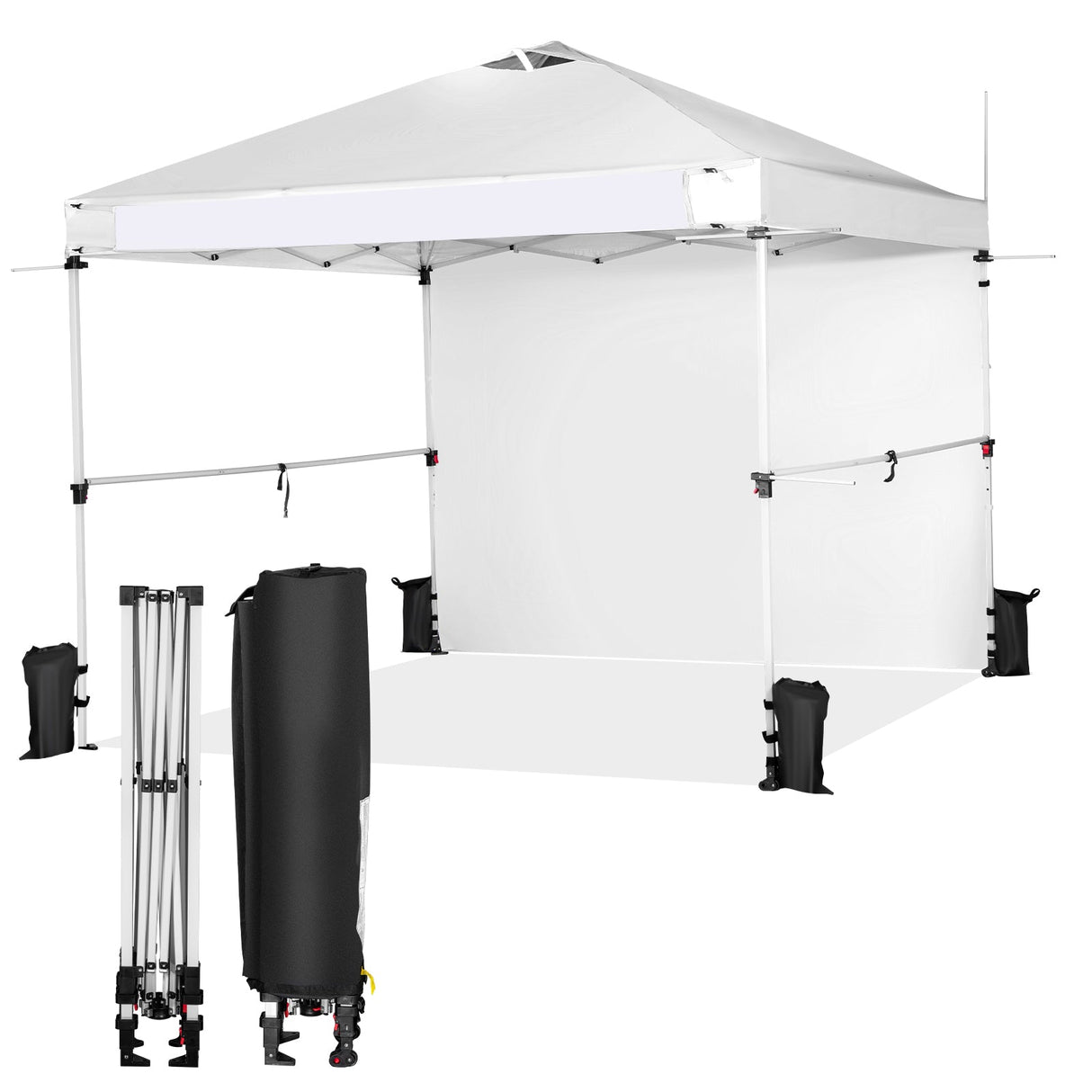 10 x 10 Feet Foldable Commercial Pop-up Canopy with Roller Bag and Banner Strip-White by DirectDeals
