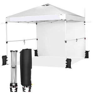 10 x 10 Feet Foldable Commercial Pop-up Canopy with Roller Bag and Banner Strip-White by DirectDeals