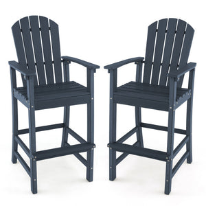 30 Inches Counter Height Outdoor HDPE Bar Stool with Armrests and Footrest-Navy