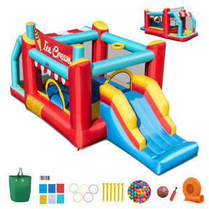 5-in-1 Ice Cream Inflatable Bounce House with Ball Pit and Slide with 520W Blower