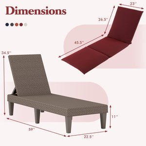 Patio Lounge Outdoor Recliner Chair with Cushion 3-Position Adjustable Backrest-Red