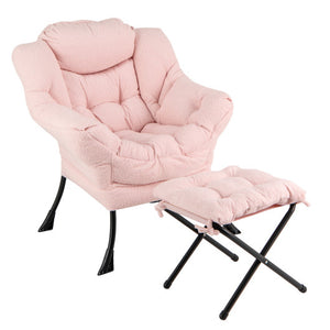 Modern Accent Chair with Folding Footrest and Head Pillow-Pink