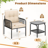 3 Pieces Patio Bistro PE Outdoor Wicker Rattan Furniture Conversation Set-Beige