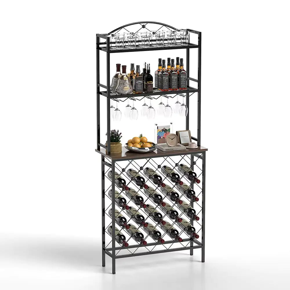 Tall Wine Holder Stand With Wine Glass Holder