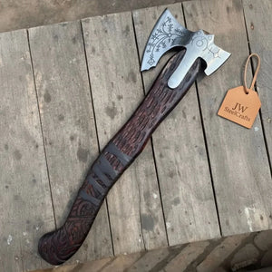 Engraved Leviathan Axe Replica with Carved Wood Handle