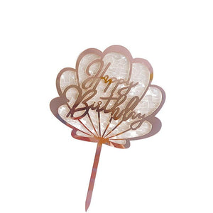 Ocean Acrylic Cake Toppers Topper Happy Birthday Cake Picks DIY Cake Insert Topper Cup Cake Toothpick Party Wedding Birthday Cake Decoration Decorating Card Birthday Shell Cake Topper DIY Wedding Party Gift Cupcake Insert Card