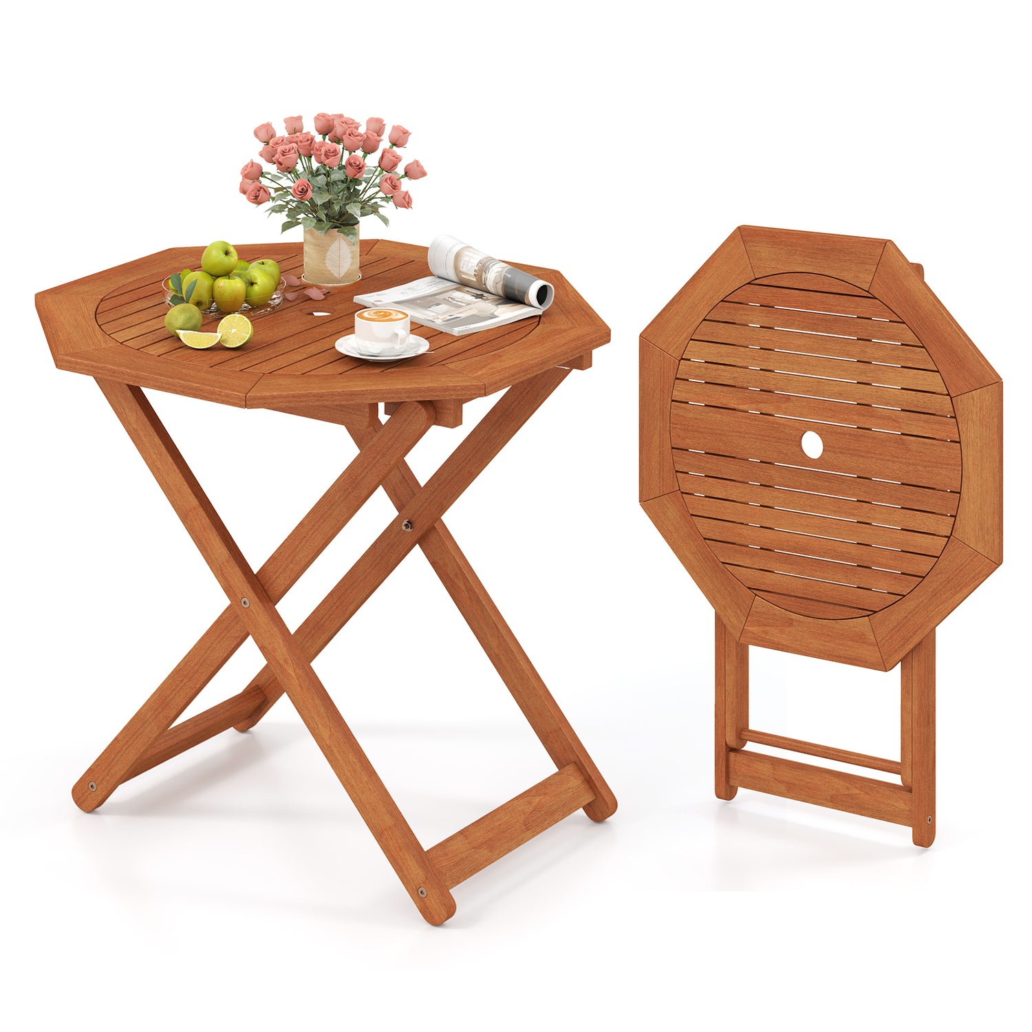 Octagon Folding Patio Table with 2 Inches Umbrella Hole