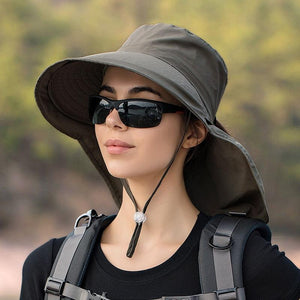 One Size Women Wide Large Sun Hat Bucket Hat Summer Outdoor Fishing Hiking UV Anti Neck Protection Shawl Wide Hat UV Sun Protection Safari Unisex Cap Ladies Hat Sport Summer Hat