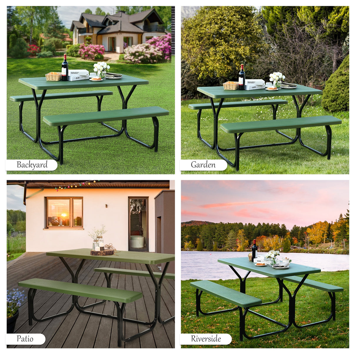 Picnic Table Bench Set for Outdoor Camping -Gray