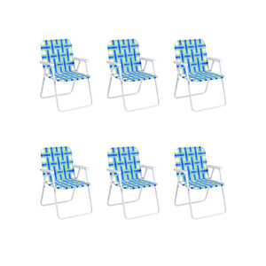 6 pcs Folding Beach Chair Camping Lawn Webbing Chair-Blue