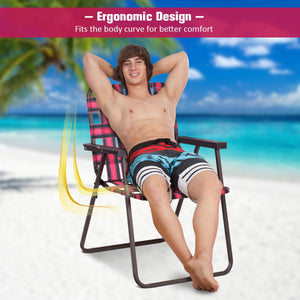 6 Pieces Folding Beach Chair Camping Lawn Webbing Chair-Red