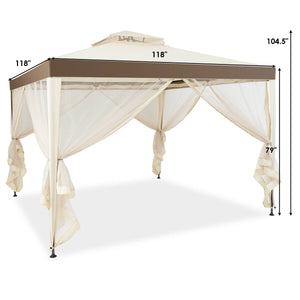 Canopy and Garden Structures Gazebo with Netting for Outdoors-Brown