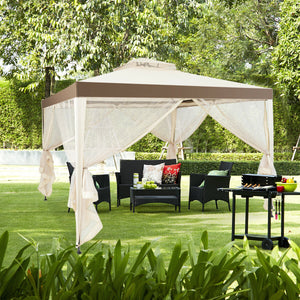 Canopy and Garden Structures Gazebo with Netting for Outdoors-Brown