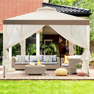 Canopy and Garden Structures Gazebo with Netting for Outdoors-Brown