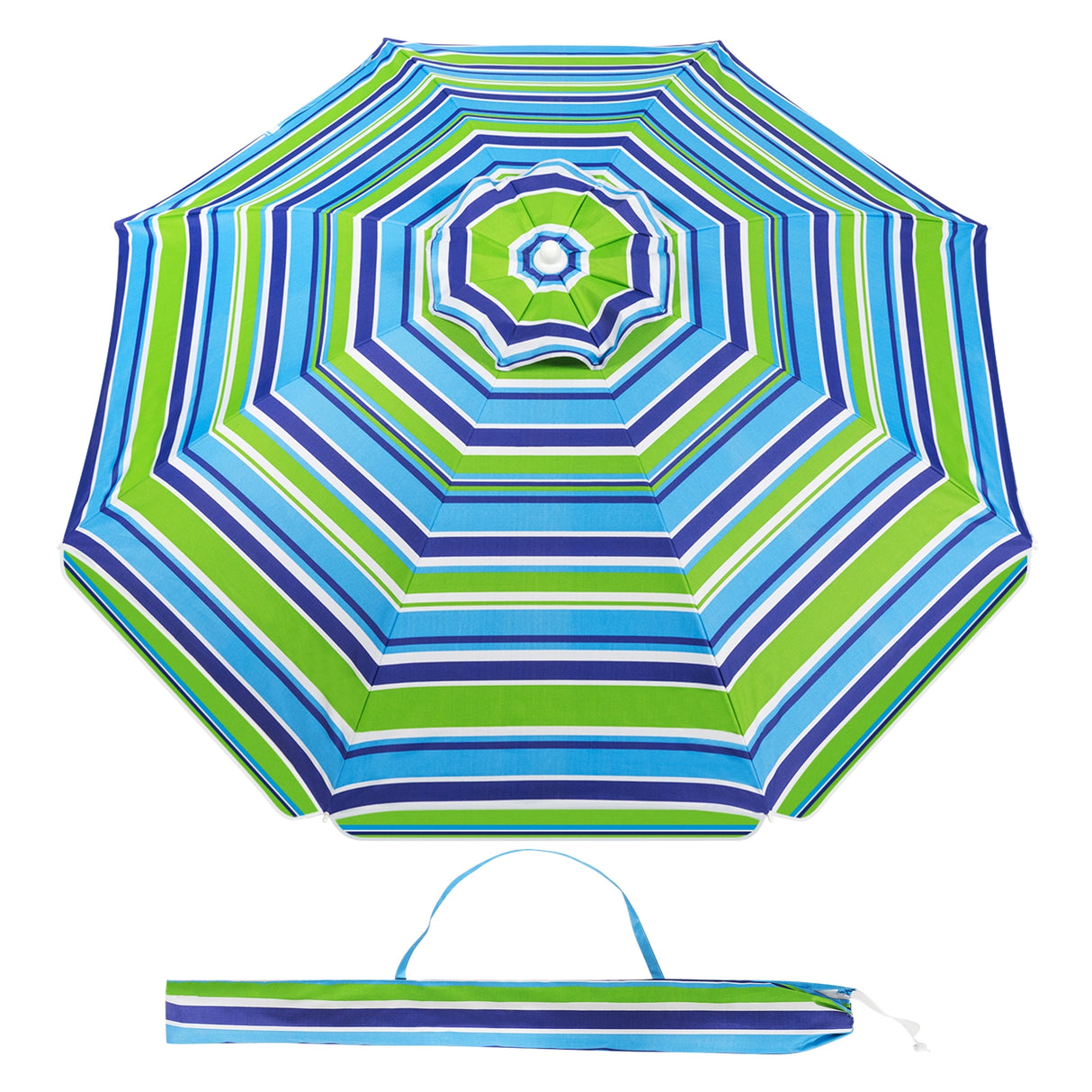 6.5 Feet Beach Umbrella with Sun Shade and Carry Bag without Weight Base-Blue