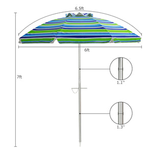 6.5 Feet Beach Umbrella with Sun Shade and Carry Bag without Weight Base-Blue