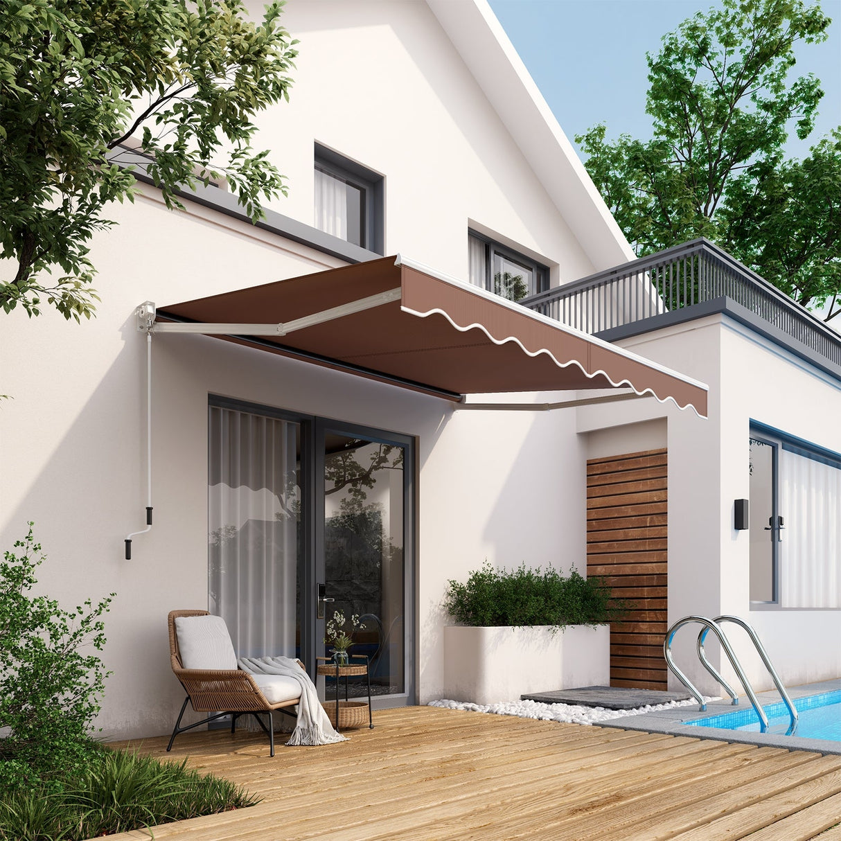 10 x 8.2 Feet Retractable Awning with Easy Opening Manual Crank Handle-Brown by DirectDeals