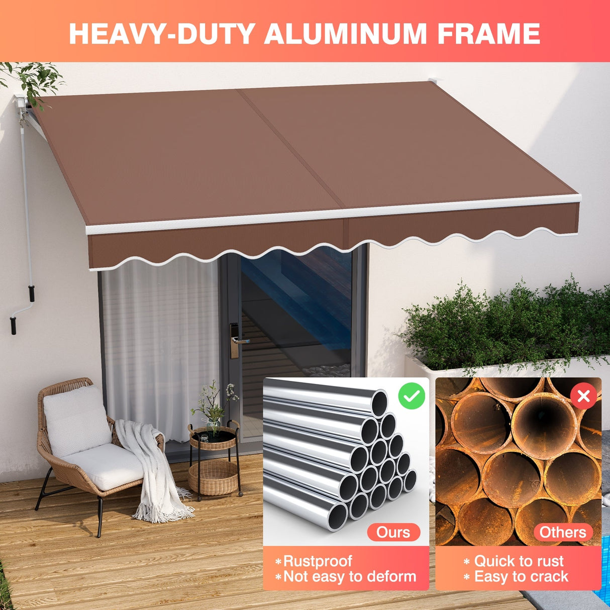 10 x 8.2 Feet Retractable Awning with Easy Opening Manual Crank Handle-Brown by DirectDeals