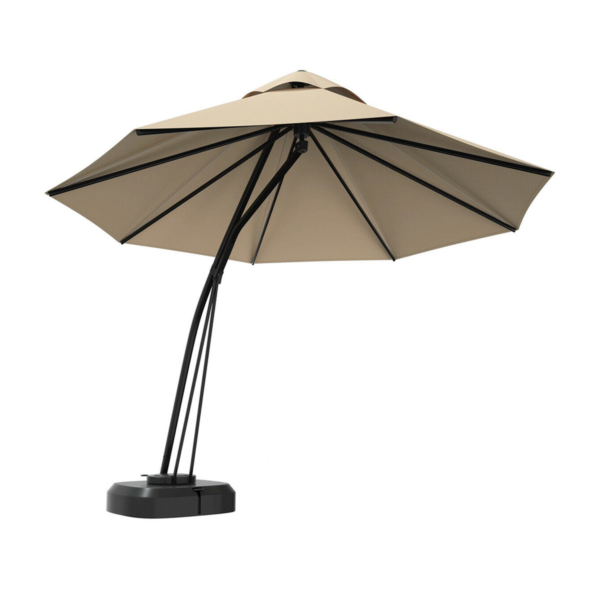 11 Feet Outdoor Cantilever Hanging Umbrella with Base and Wheels-Tan