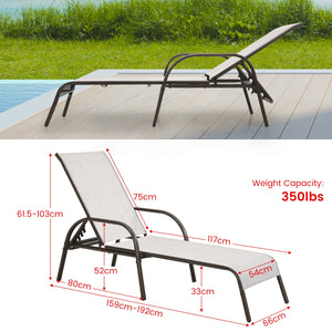 Adjustable Patio Chaise Folding Lounge Chair with Backrest-Black