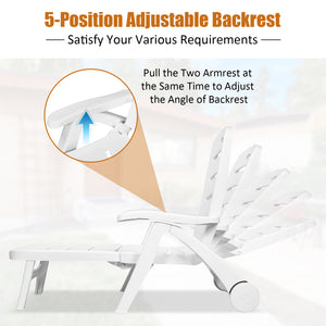5 Position Adjustable Folding Lounger Chaise Chair on Wheels