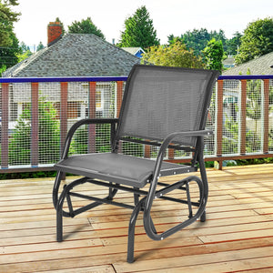 Outdoor Single Swing Glider Rocking Chair with Armrest-Brown