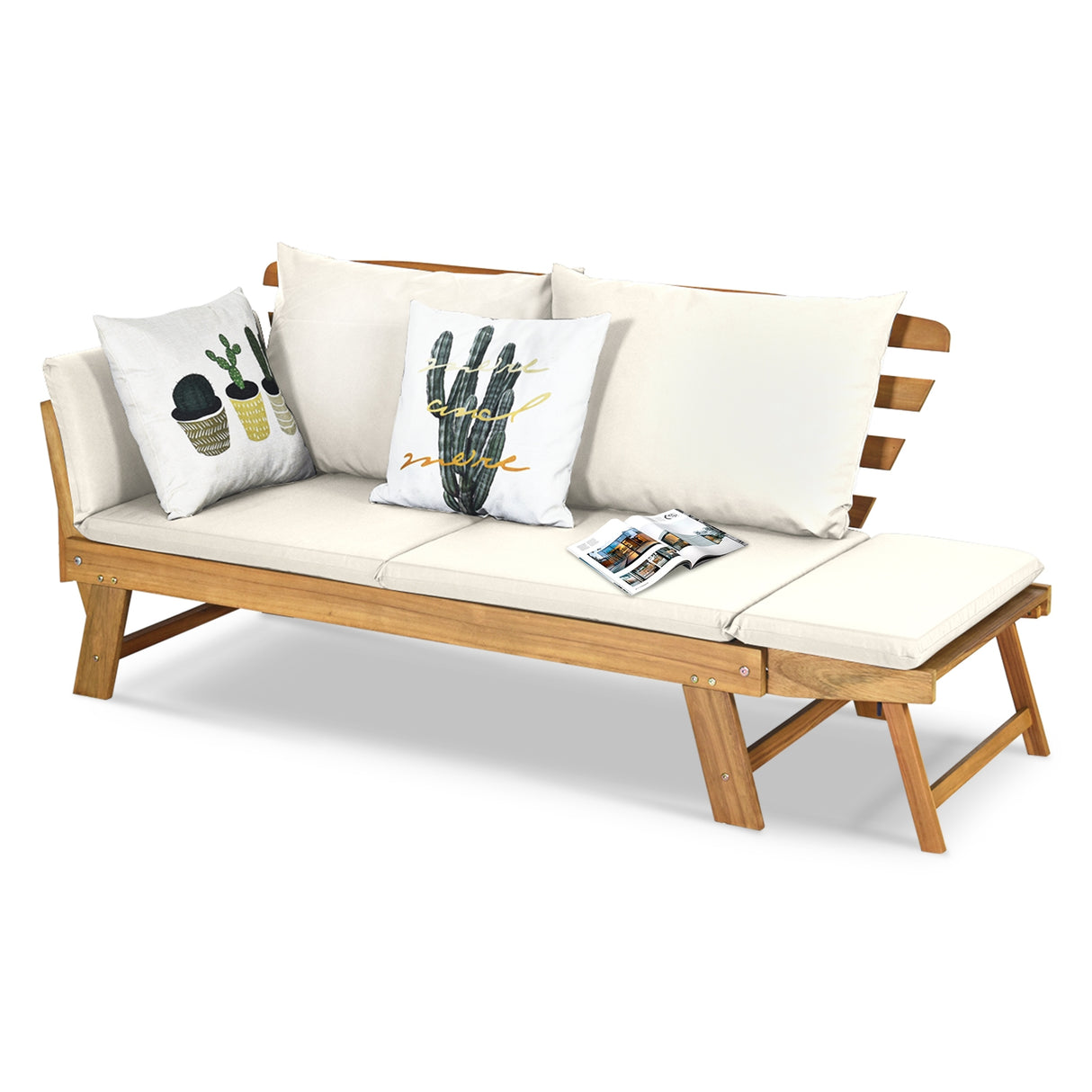 Adjustable  Patio Convertible Sofa with Thick Cushion-White