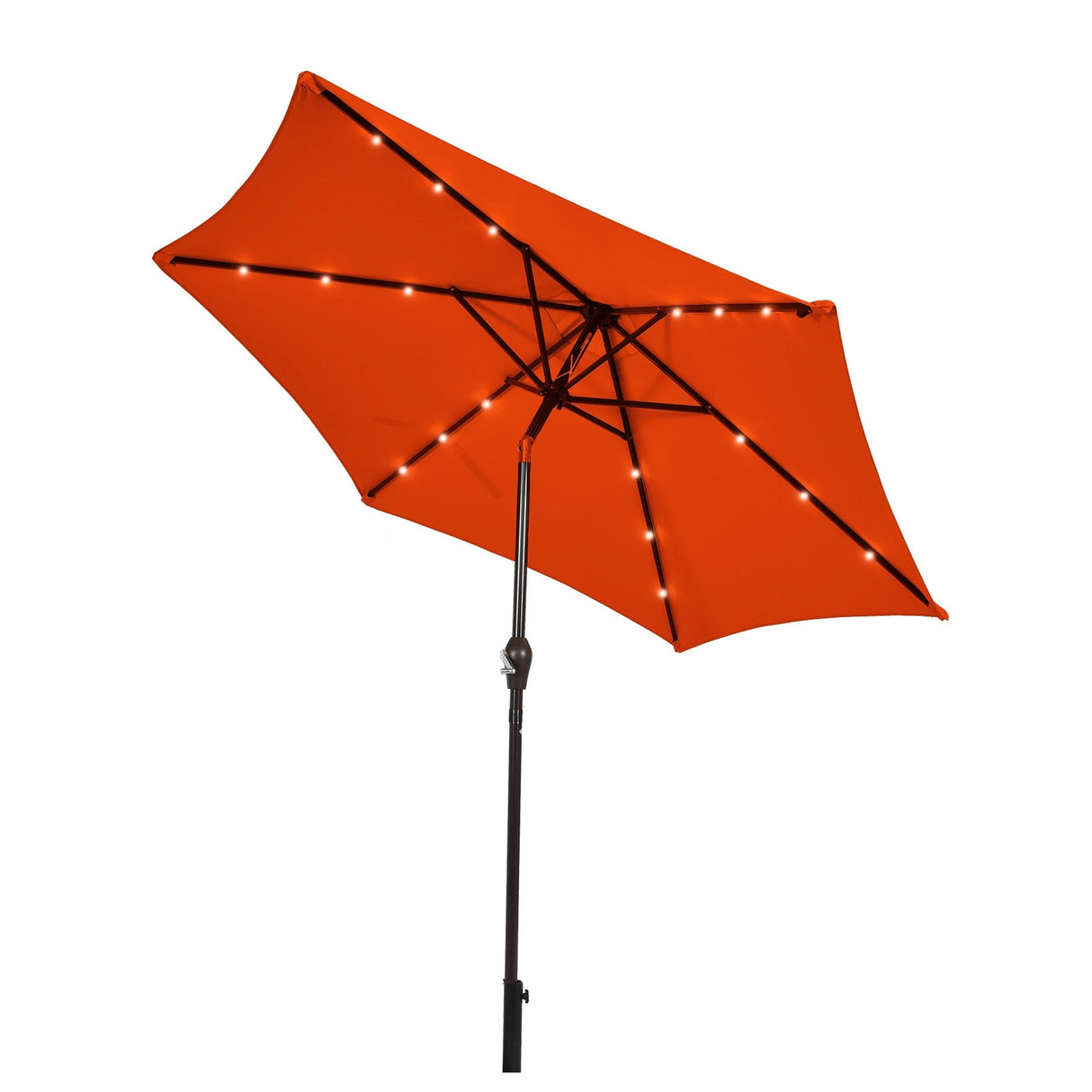 9 Feet Solar LED Lighted Patio Market Umbrella Tilt Adjustment Crank Lift-Dark Red
