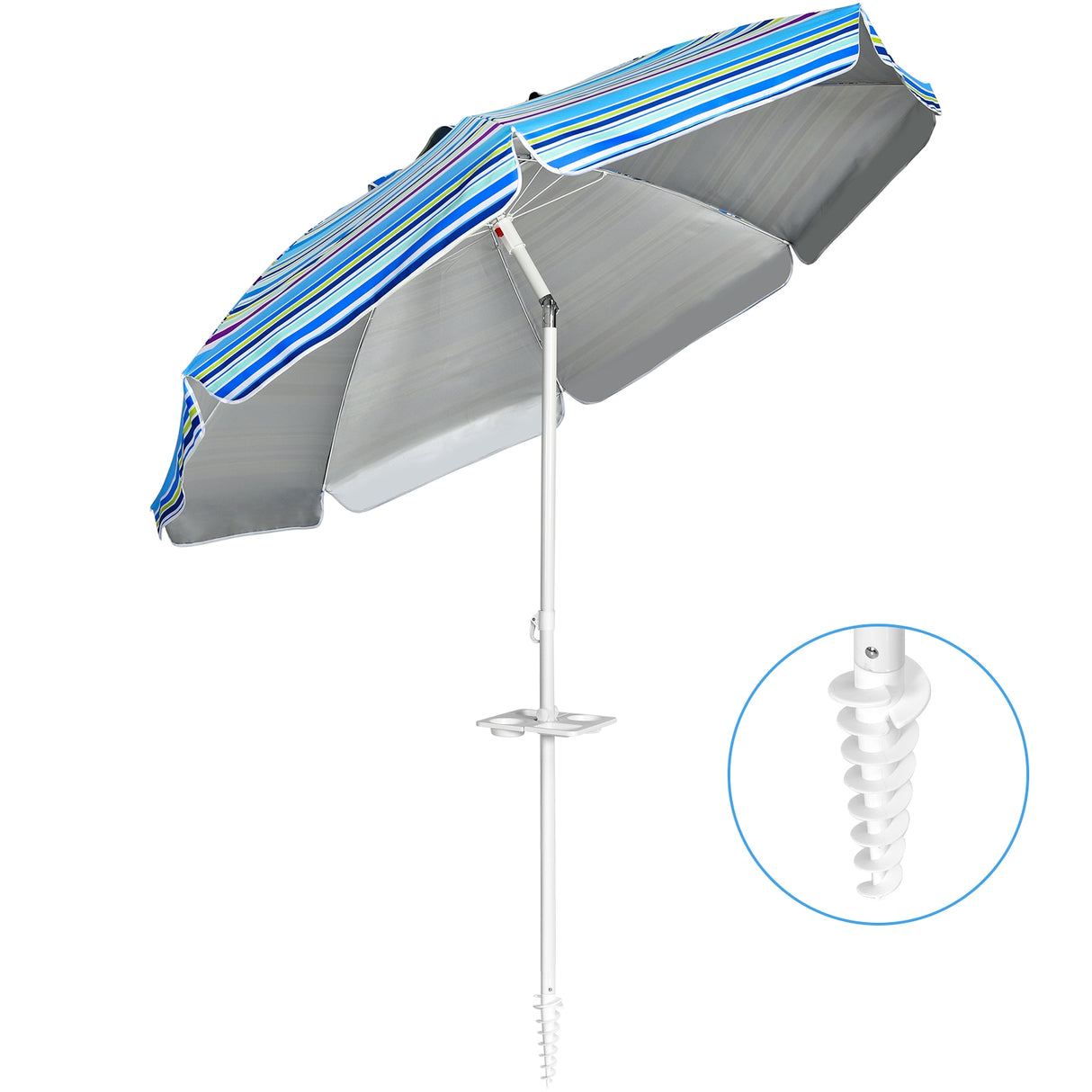 7.2 Feet Portable Outdoor Beach Umbrella with Sand Anchor and Tilt Mechanism-Navy