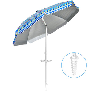 7.2 Feet Portable Outdoor Beach Umbrella with Sand Anchor and Tilt Mechanism-Navy