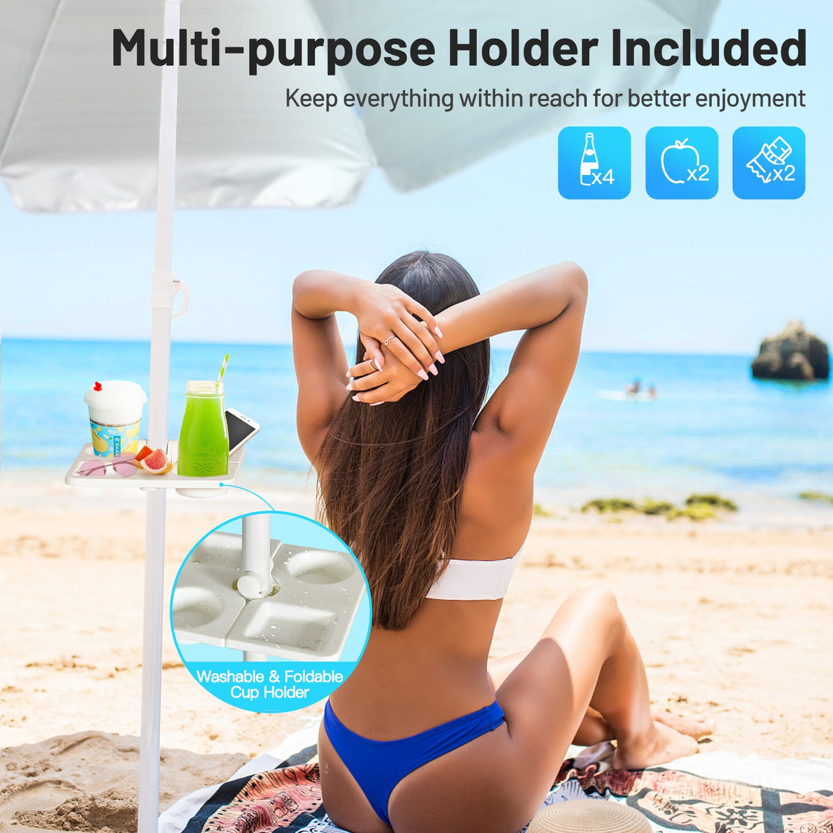 7.2 Feet Portable Outdoor Beach Umbrella with Sand Anchor and Tilt Mechanism-Navy