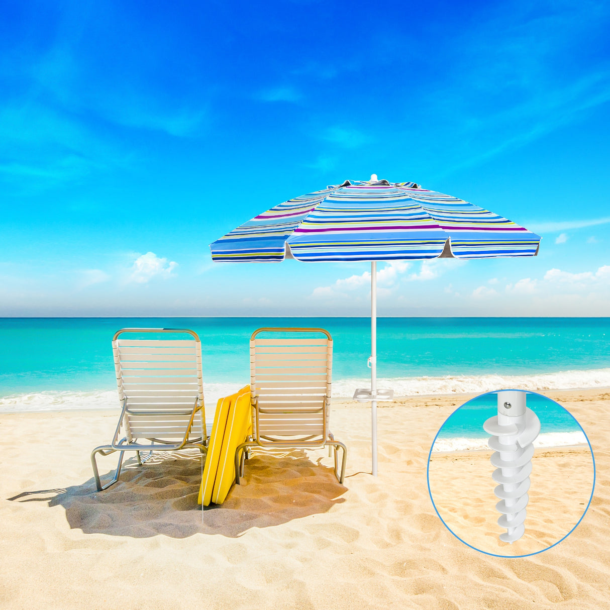 7.2 Feet Portable Outdoor Beach Umbrella with Sand Anchor and Tilt Mechanism-Navy