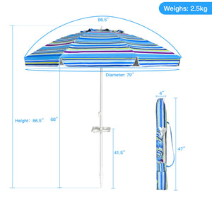 7.2 Feet Portable Outdoor Beach Umbrella with Sand Anchor and Tilt Mechanism-Navy