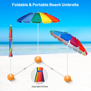 8FT Portable Beach Umbrella with Sand Anchor and Tilt Mechanism for Garden and Patio-Blue