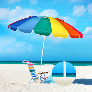 8FT Portable Beach Umbrella with Sand Anchor and Tilt Mechanism for Garden and Patio-Blue