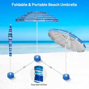 8FT Portable Beach Umbrella with Sand Anchor and Tilt Mechanism for Garden and Patio-Blue