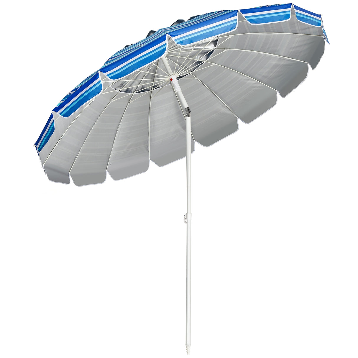 8FT Portable Beach Umbrella with Sand Anchor and Tilt Mechanism for Garden and Patio-Blue