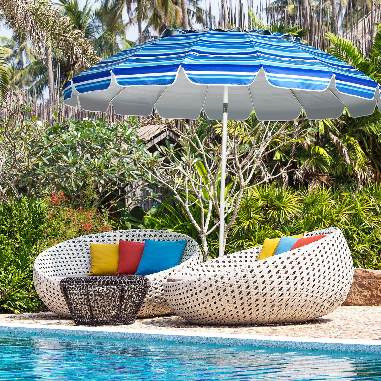 8FT Portable Beach Umbrella with Sand Anchor and Tilt Mechanism for Garden and Patio-Blue