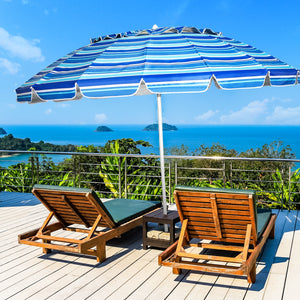 8FT Portable Beach Umbrella with Sand Anchor and Tilt Mechanism for Garden and Patio-Blue