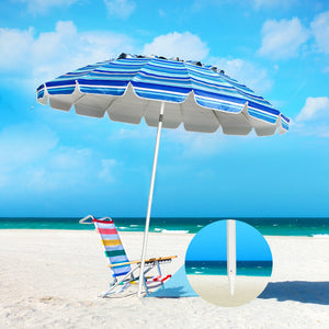 8FT Portable Beach Umbrella with Sand Anchor and Tilt Mechanism for Garden and Patio-Blue