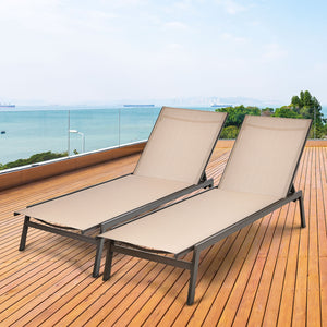 Outdoor Reclining Chaise Lounge Chair with 6-Position Adjustable Back-Black