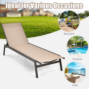 Outdoor Reclining Chaise Lounge Chair with 6-Position Adjustable Back-Black