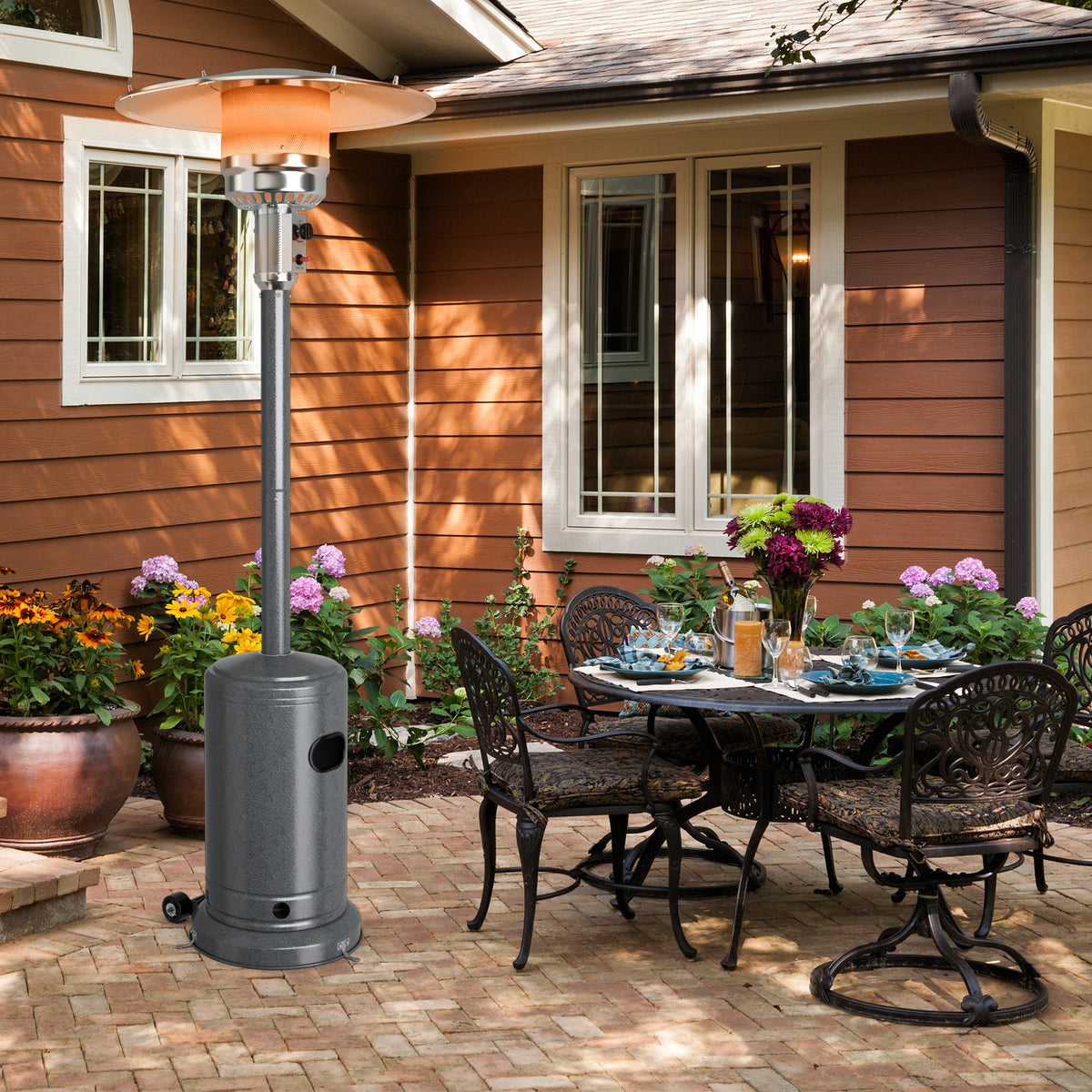 50000 BTU Stainless Steel Propane Patio Heater with Trip over Protection-Gray