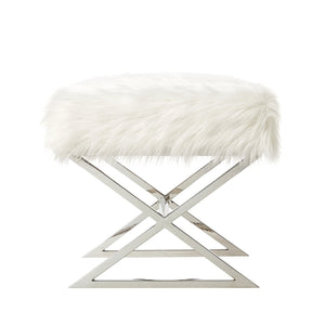 Aurora Faux Fur X-Leg Ottoman